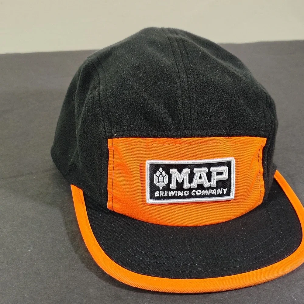 Map Brewing Hat Cap Strapback Black Orange Fleece Gorpcore Bozeman Montana Panel
